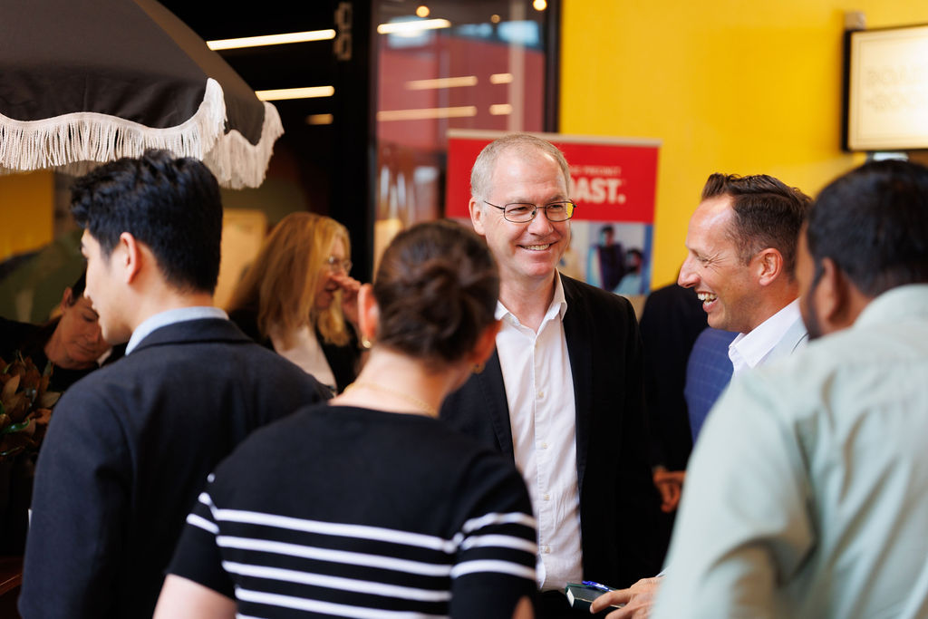 Researchers, entrepreneurs, and industry guests network at Cohort Innovation Space during the Southern RNA R&D launch, celebrating collaboration and biotech growth within the Gold Coast Health and Knowledge Precinct.