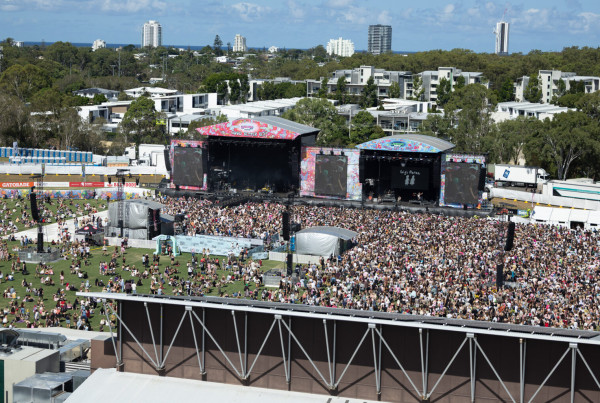 Large crowd gathered in front of main stage at Laneway Festival at Southport Sharks on the Gold Coast