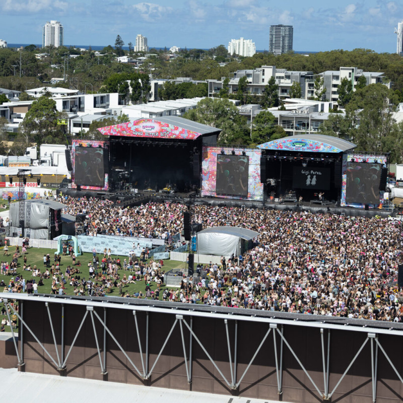 Large crowd gathered in front of main stage at Laneway Festival at Southport Sharks on the Gold Coast